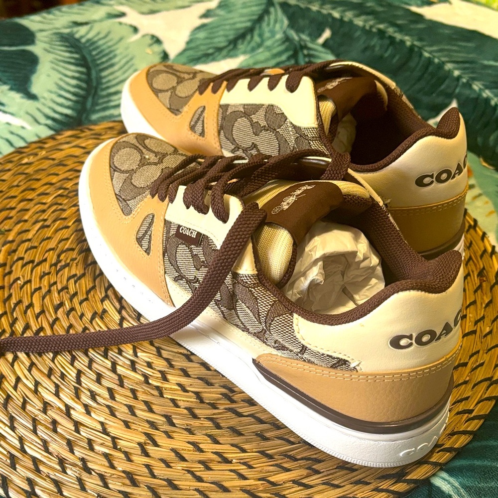 Coach Kids' Tan and Cream Patterned Sneakers